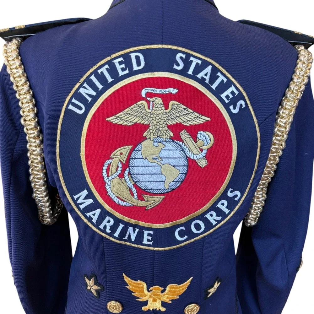 Gail Dauer USMC Military‎ Tailcoat Jacket Blue Wool Gold Braid Embroidery 34XS-T